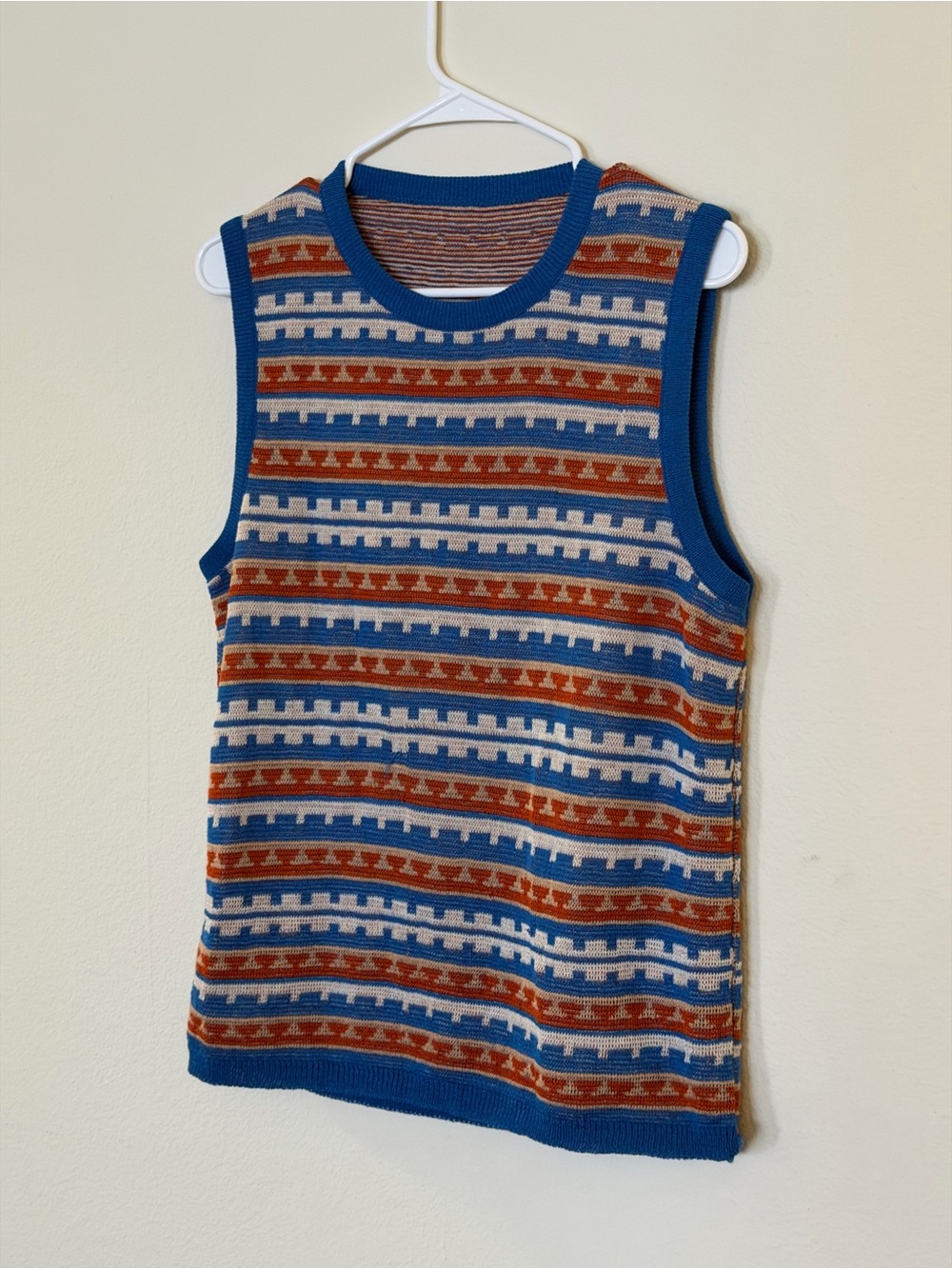 Blue & Rust Patterned Knit Tank Top vintage